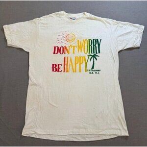 Vtg Don't Worry Be Happy Shirt Adult XL White Short Sleeve Pullover Tee Mens USA